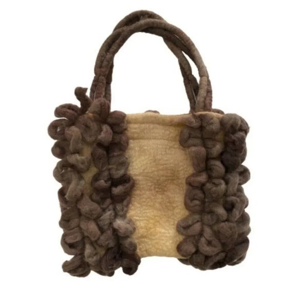 Handcrafted One Of A Kind Felted Wool Chile Nuno Technique Sheep Wool Handbag - Picture 4 of 4